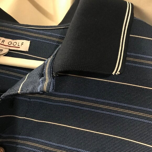 Palmer Golf Polo Shirt Mens Size Large (44) Navy Blue Stripes Collar Polyester - Picture 3 of 10